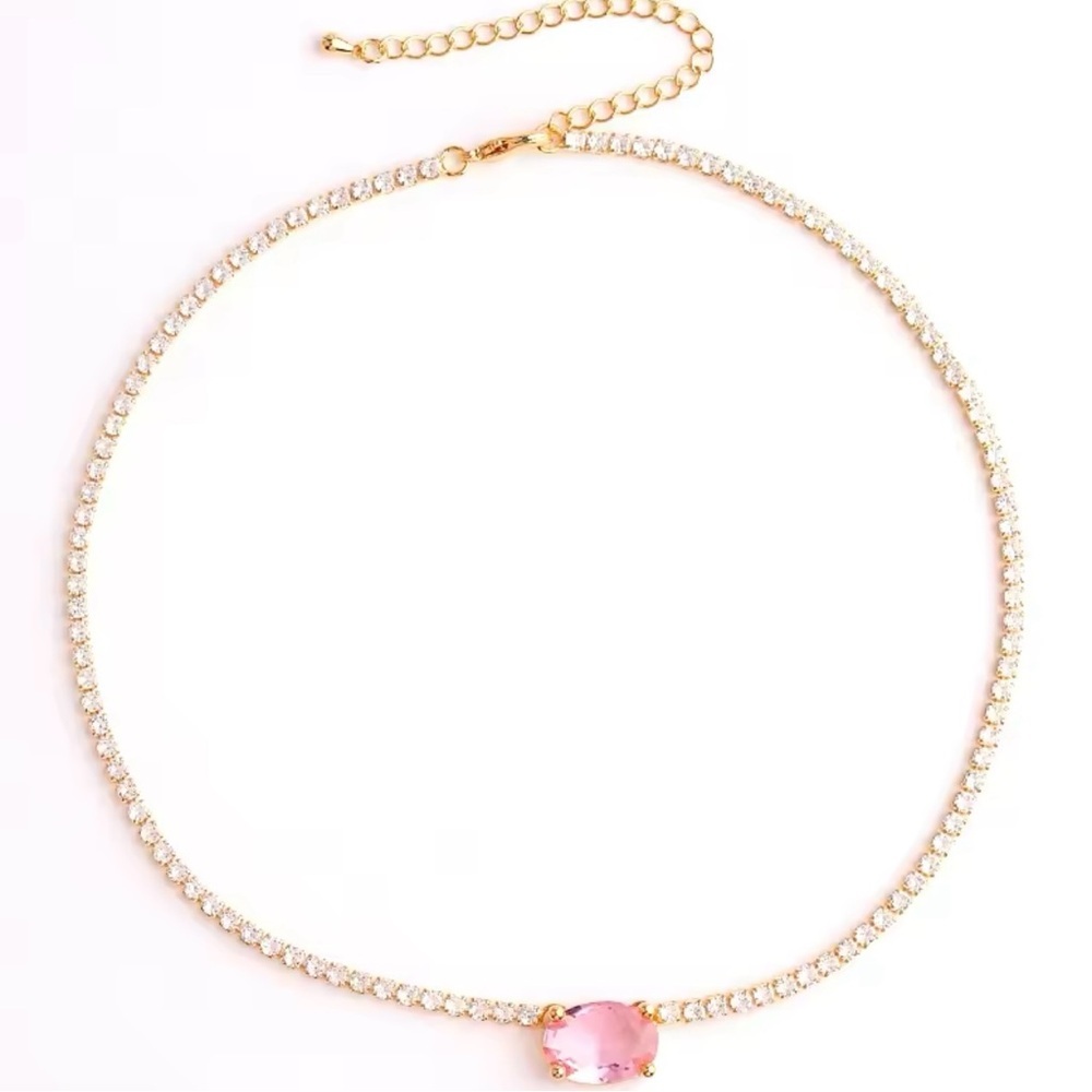 CZ Tennis Chain 3A Zircon Paved Crystal Chain Choker 14”+2” length
